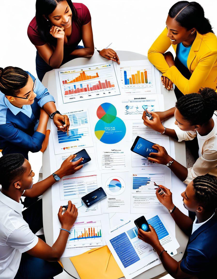 A visually striking illustration depicting a diverse group of young people confidently discussing insurance options around a table, with vibrant charts and digital devices displaying various youth insurance plans. Include elements of empowerment such as light bulbs symbolizing ideas and growth. Incorporate a bright and optimistic color palette to symbolize hope and opportunity. super-realistic. vibrant colors. white background.